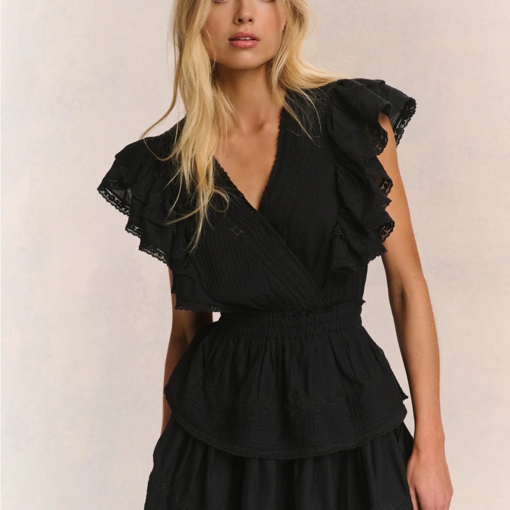 Love Shack Fancy Gwen Black Ruffled Mini Dress